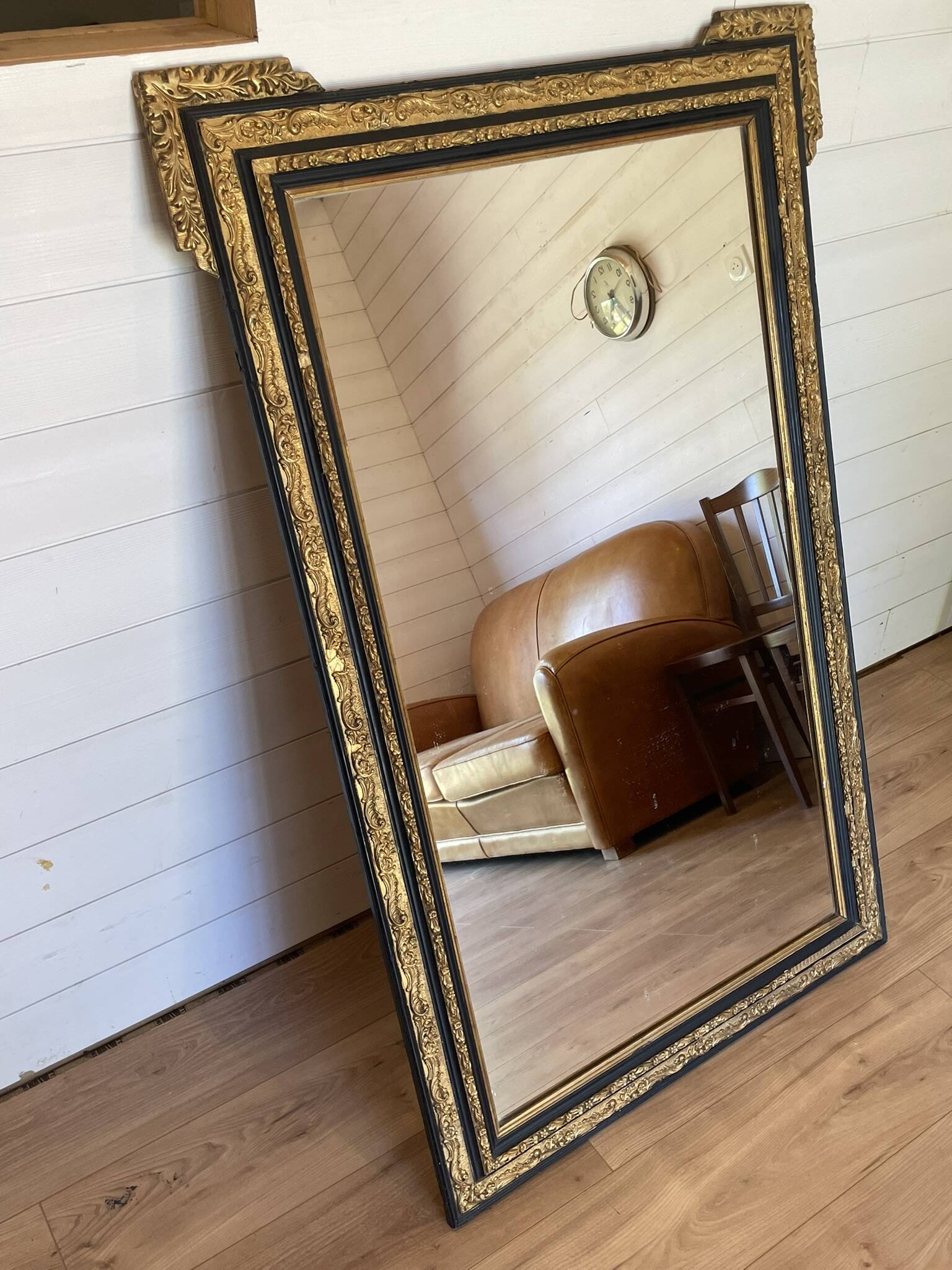 Authentic Antique Mercury Mirror with Parcloses and Ears – Golden Patina