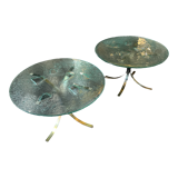 Pair of round coffee tables, glass, ca 1970