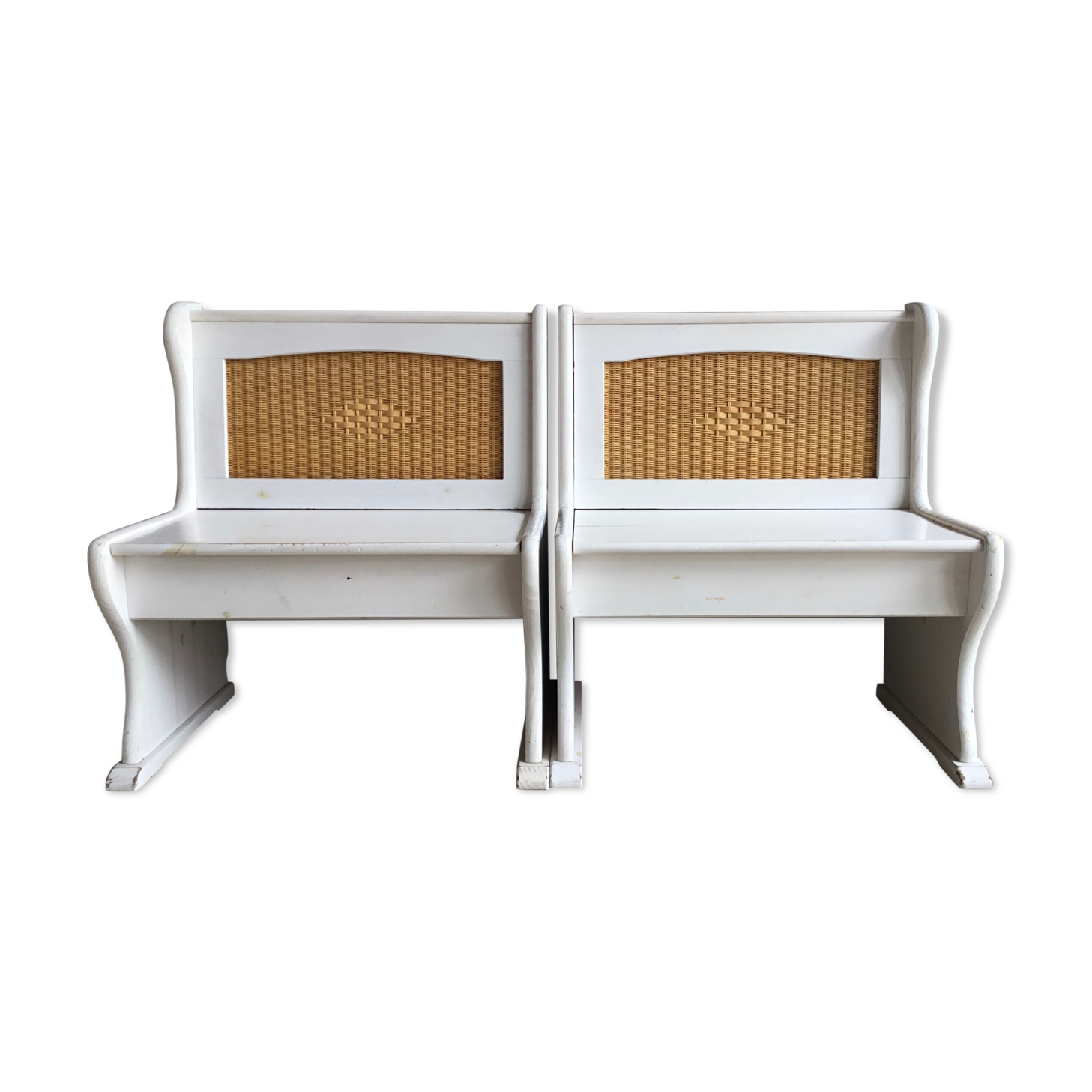 Pair of wooden and wicker chest benches - vintage - 1960