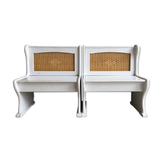 Pair of wooden and wicker chest benches - vintage - 1960