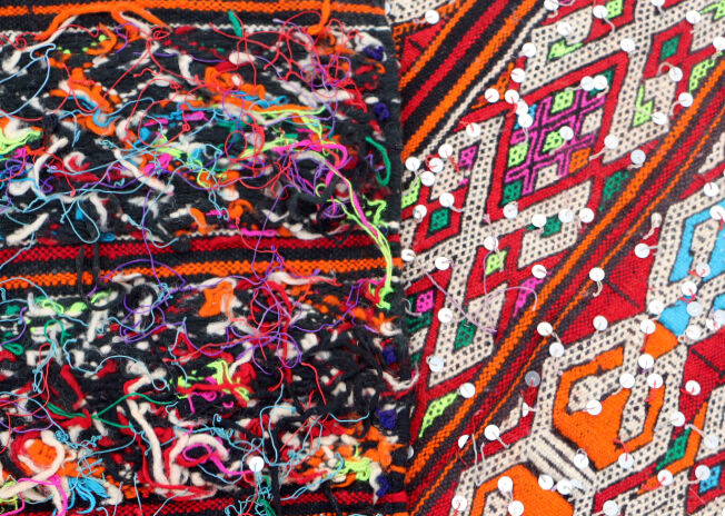 Kilim Tellisse red wool flat carpet 145 x 270 cm