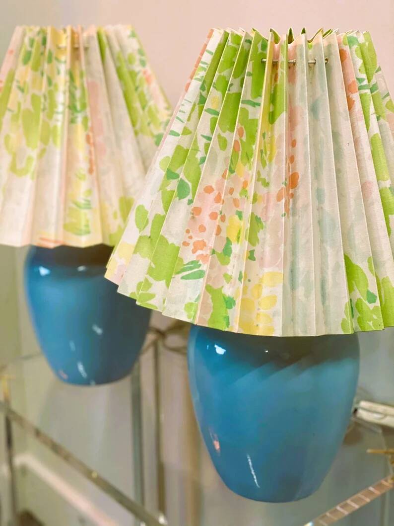 Vintage pair of blue ceramic table lamps