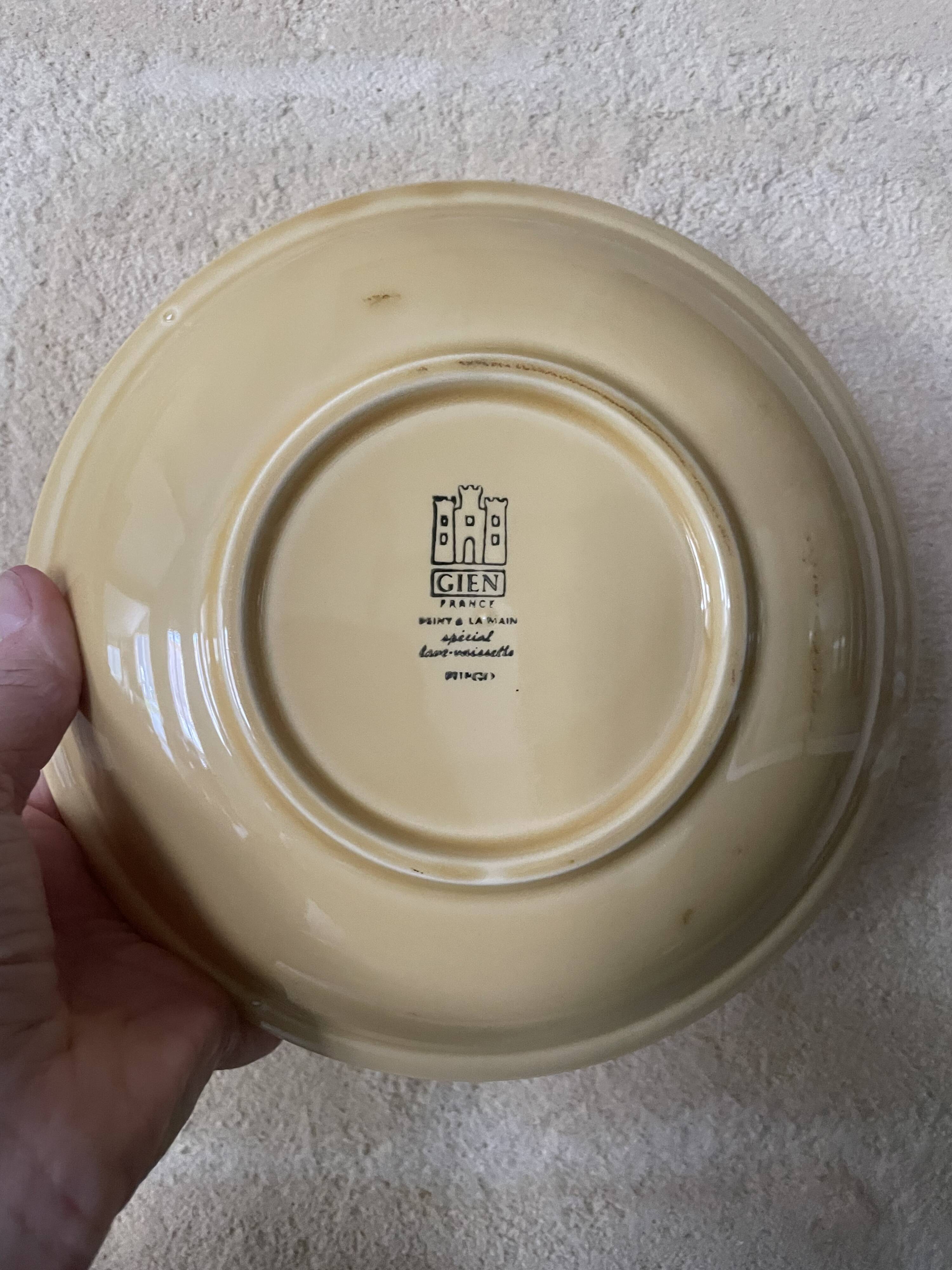 6 assiettes creuses en faïence de Gien France
