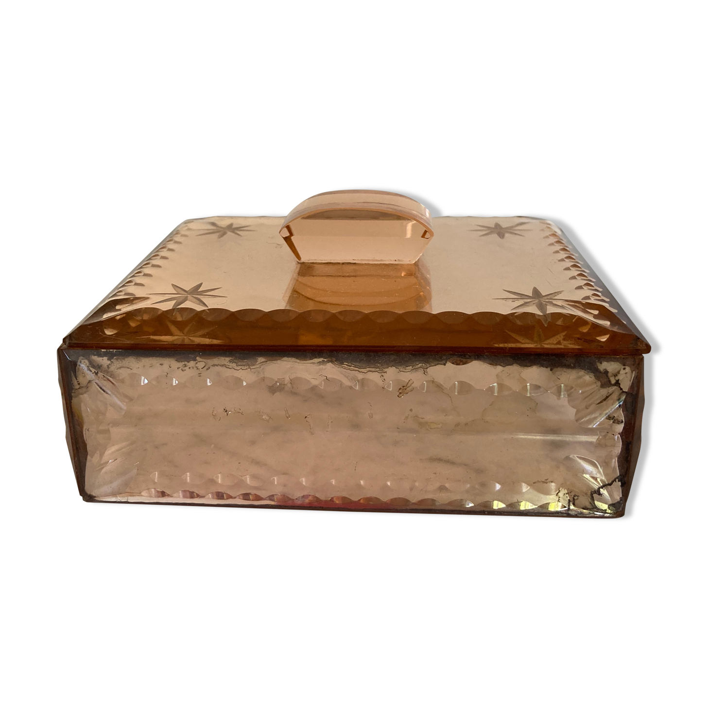 Boîte à bijoux en miroir rose ciselé