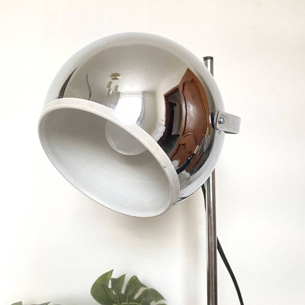 Lampe de bureau globe oculaire chromée style Goffredo Reggiani - ère spatiale années 1960