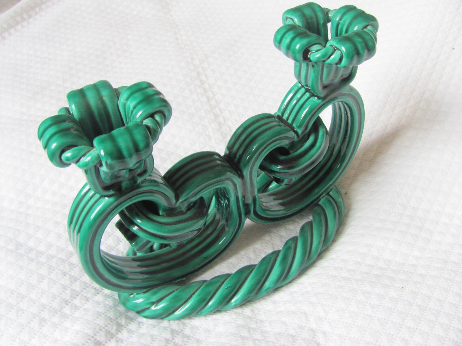 Bougeoir double  céramique Vallauris vert vintage