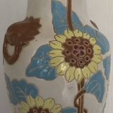 Glazed ceramic vase with polychrome decoration of sunflower flowers 36 cm
