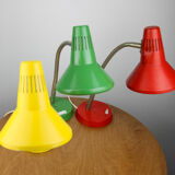 Lampes de bureau réglables en métal peint vert, rouge et jaune et bras spiralé chromé de TEP,