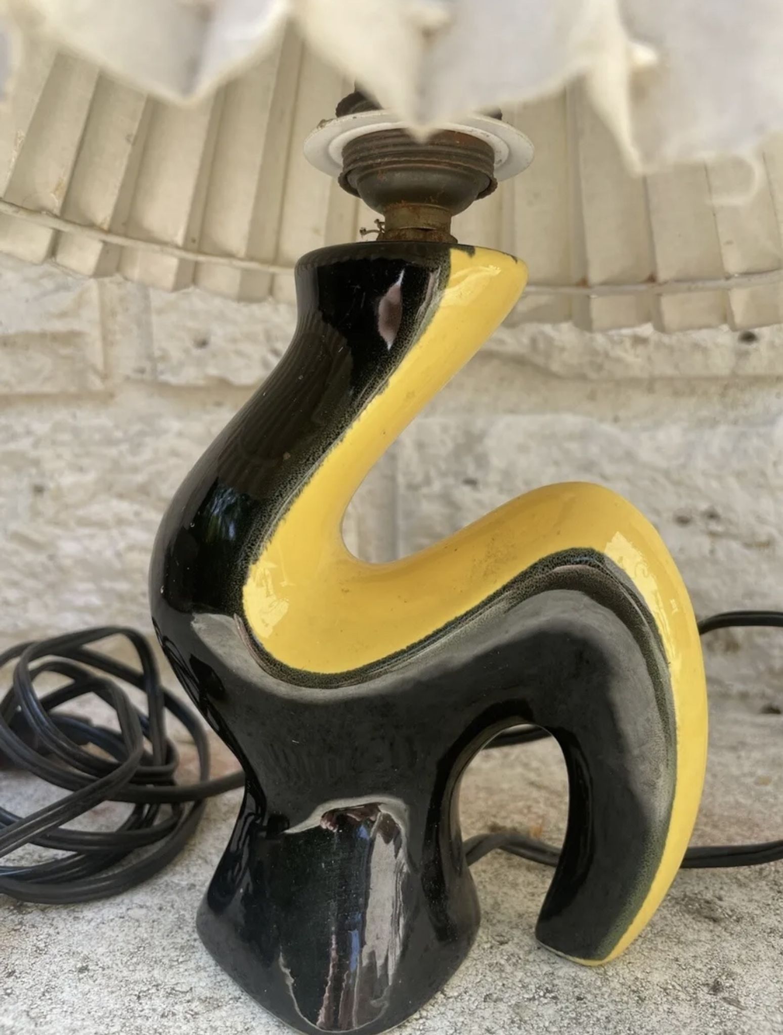 50s Vallauris black and yellow ceramic lamp