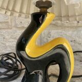 50s Vallauris black and yellow ceramic lamp