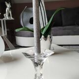 Torch candle holder in finely cut hexagonal crystal labeled Nachtmann