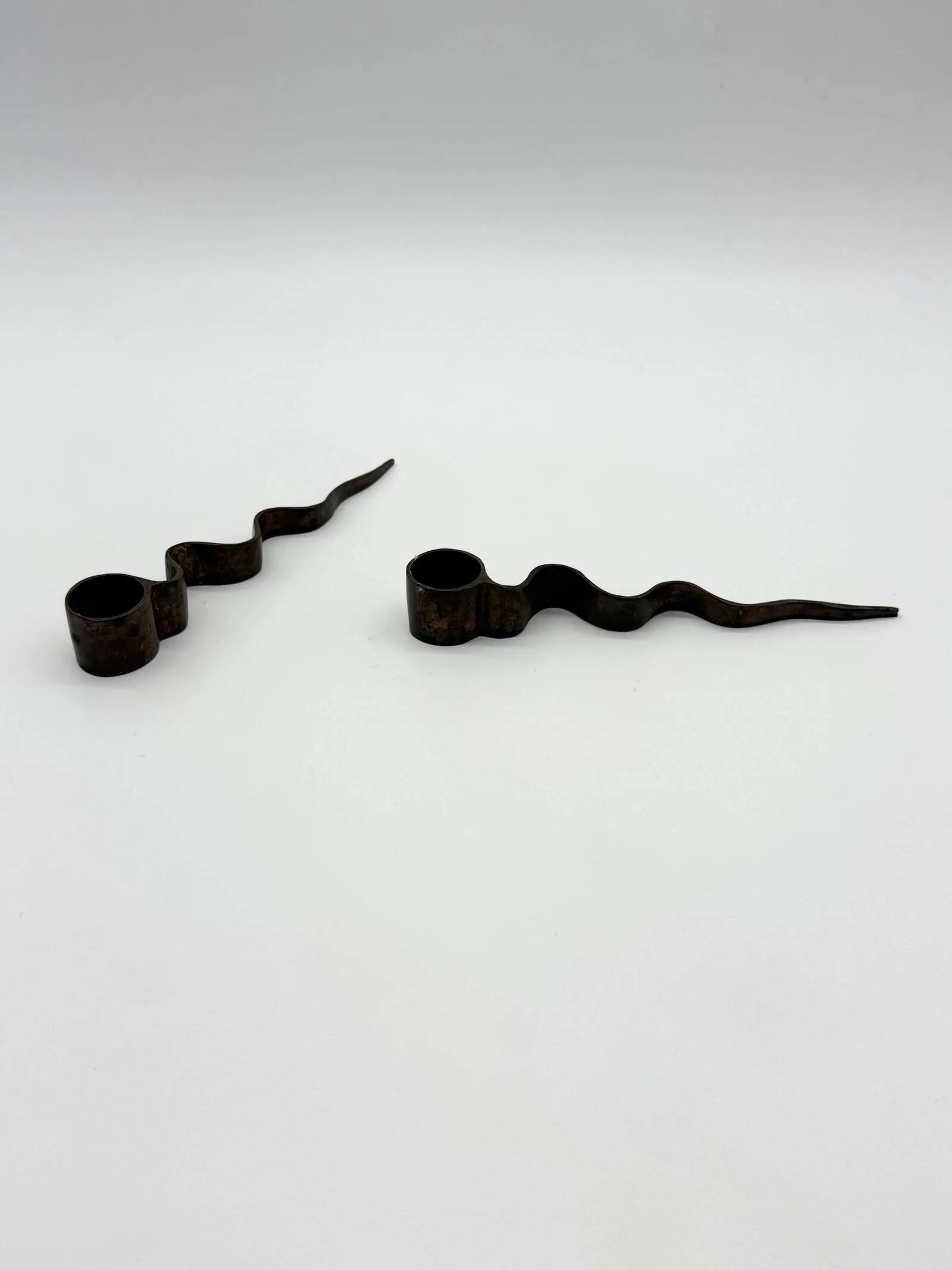 Pair of "Serpentine" candlesticks, modernist, 1970s