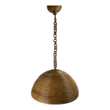 Midcentury pencil reed rattan bamboo pendant hanging lamp, Italy, 1970s