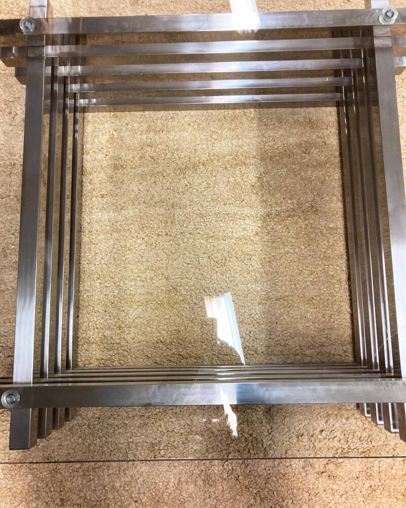 Polished stainless steel coffee table - Italian '70s style