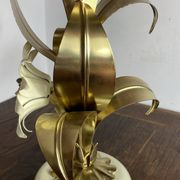 Brass lamp, metal and mother-of-pearl