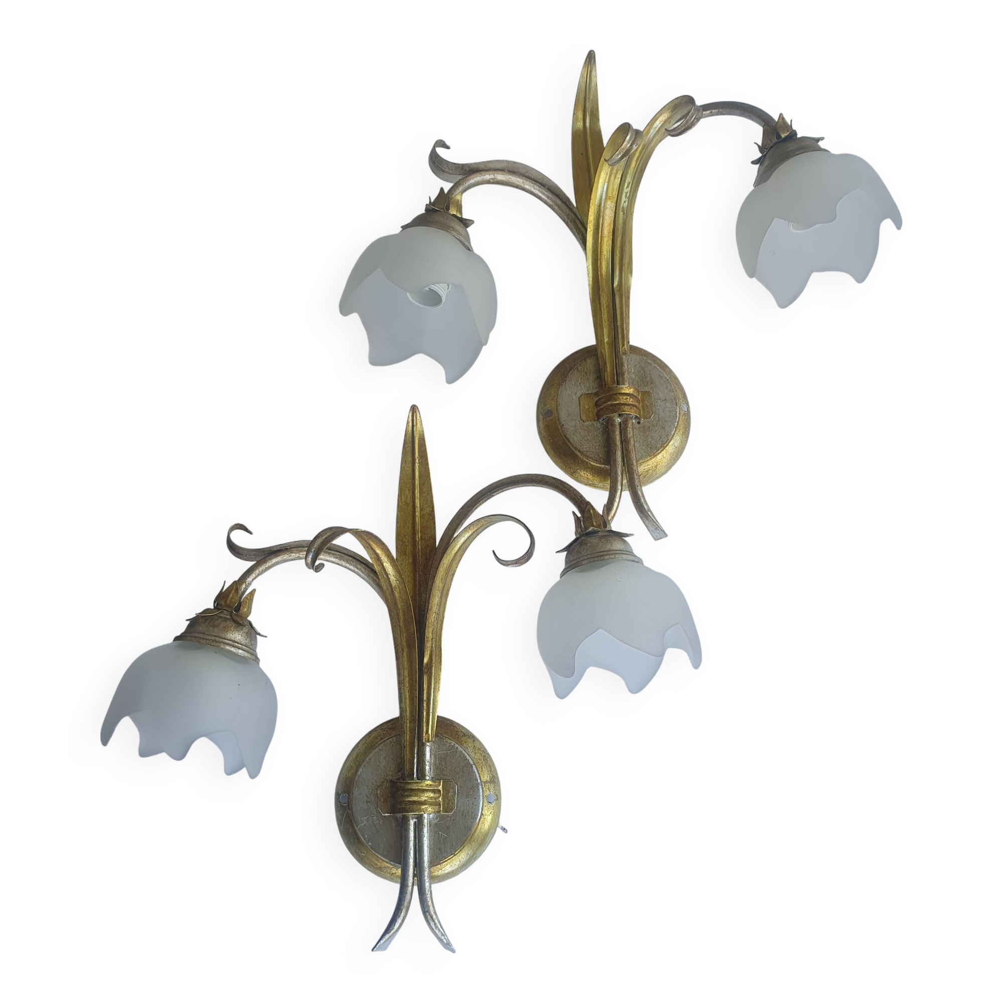 Pair of vintage Keria Italy silver and gold wall sconces