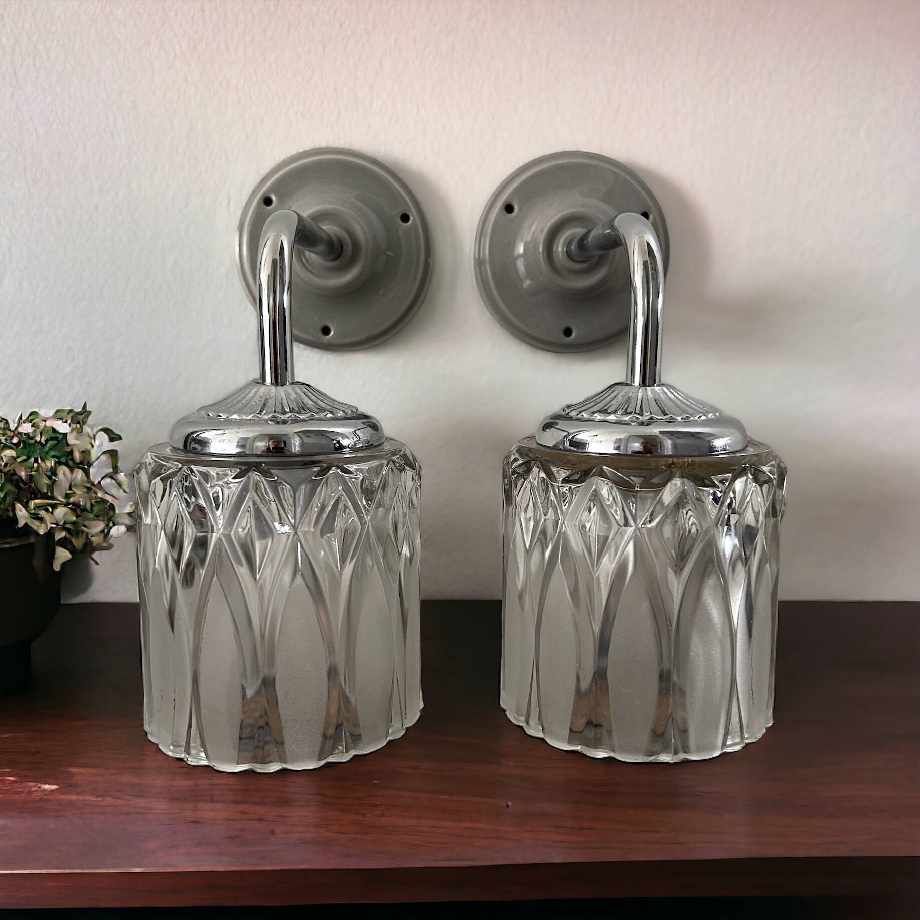 Pair of vintage chrome wall lights