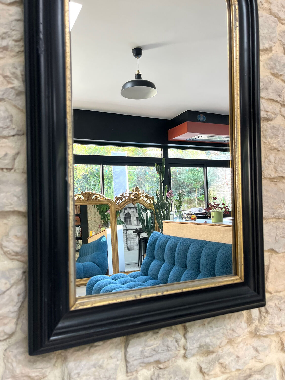 Antique Louis-Philippe black mirror, 75.5cm/48.5cm, trumeau style