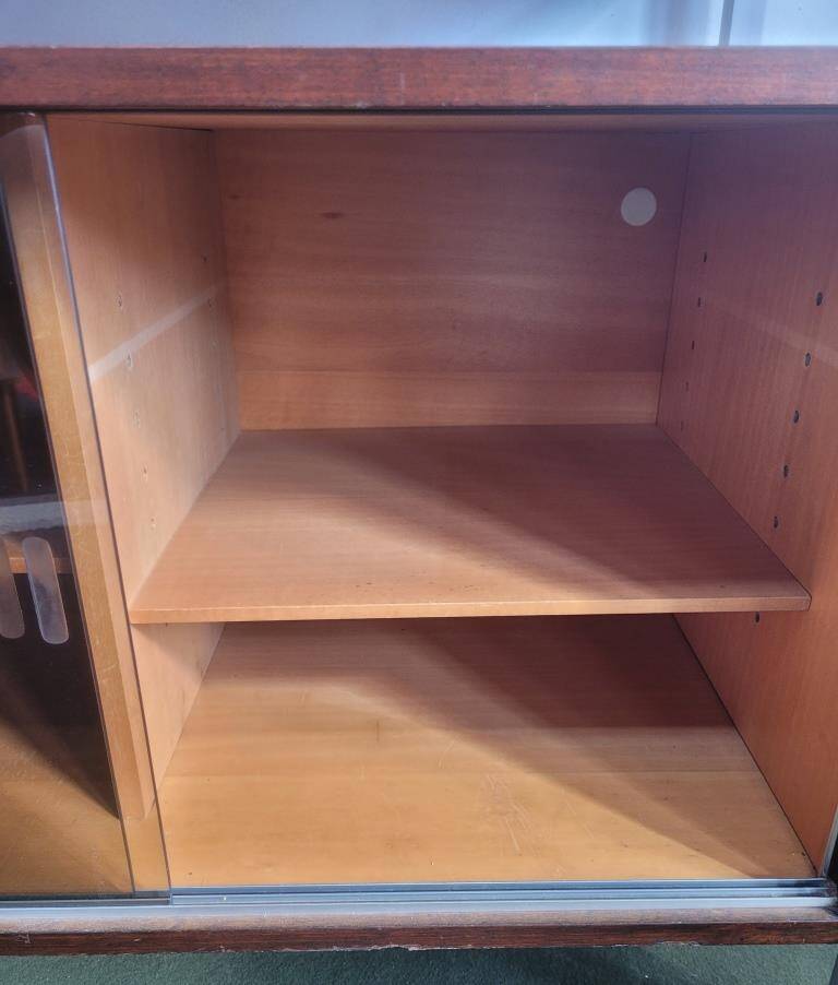 Hi-Fi cabinet in wood, brushed aluminum, smoked glass - 1970s