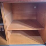 Hi-Fi cabinet in wood, brushed aluminum, smoked glass - 1970s