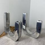 Designer candle holders in brushed aluminum