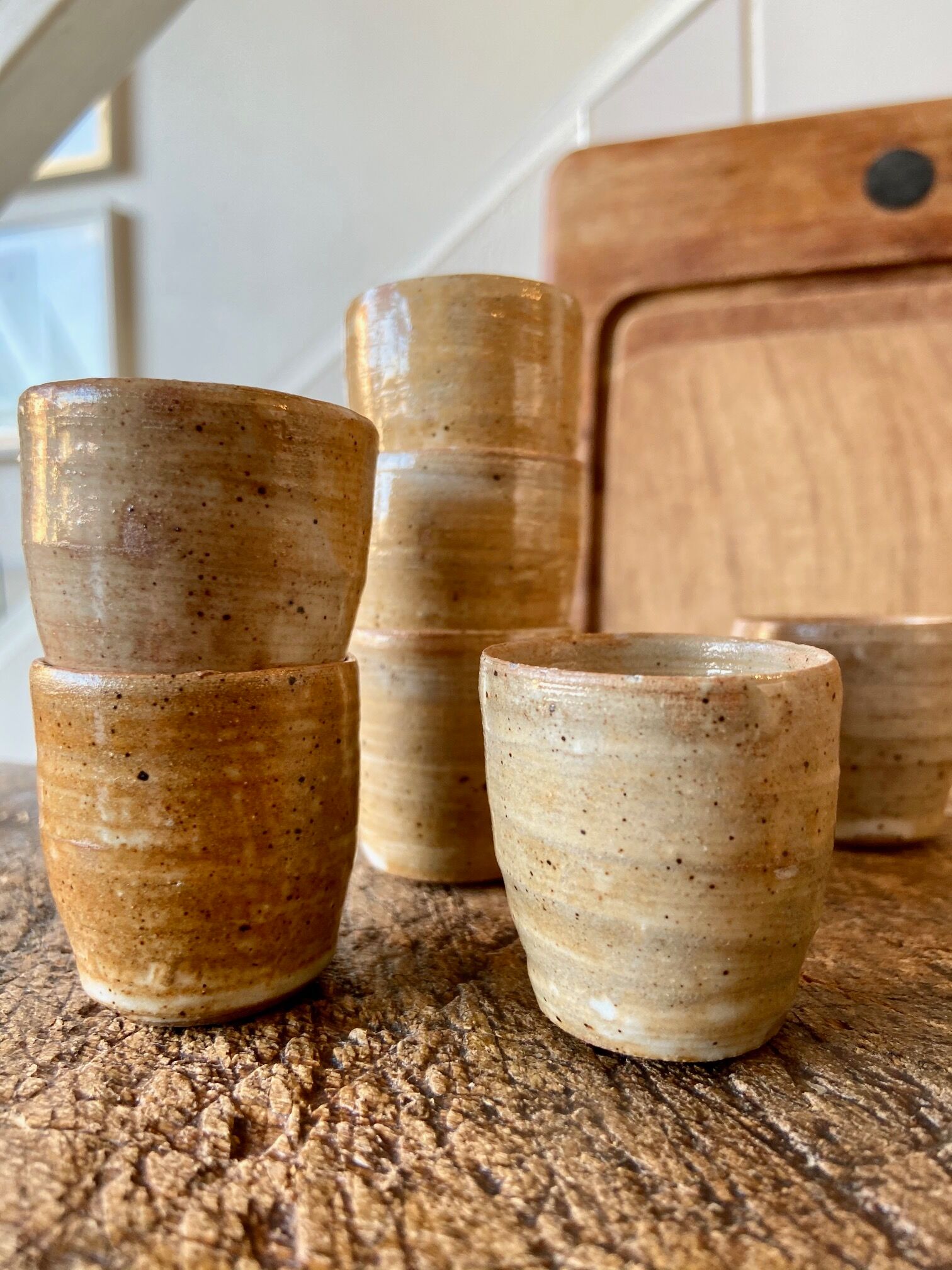 Set of 8 enamelled sandstone liqueur glasses