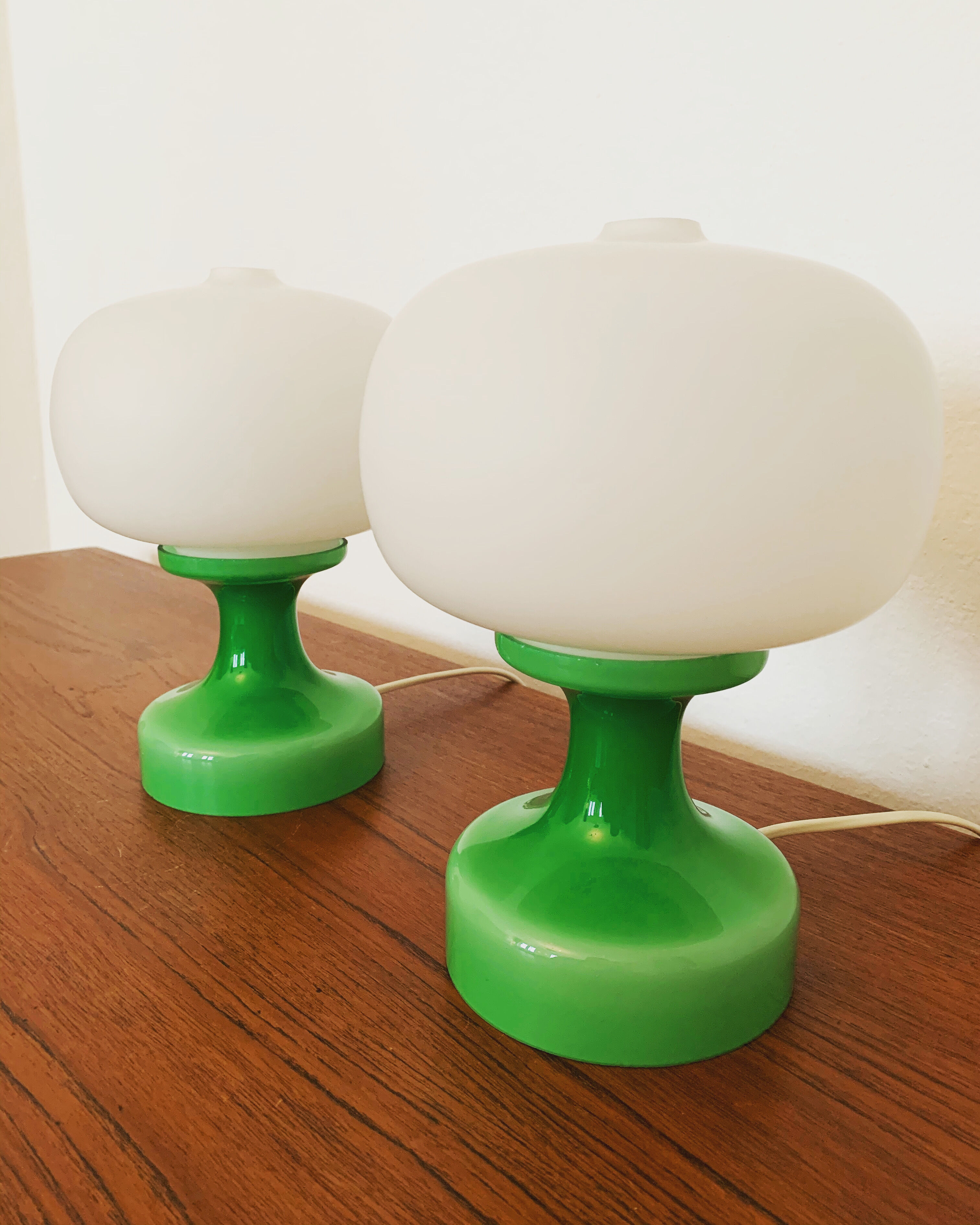 Czech Set of 2 Mid-Century Modern glass table lamps by Ivan Jakeš