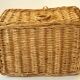 Braided rattan basket with lid, jewelry box, vintage from the 1970s