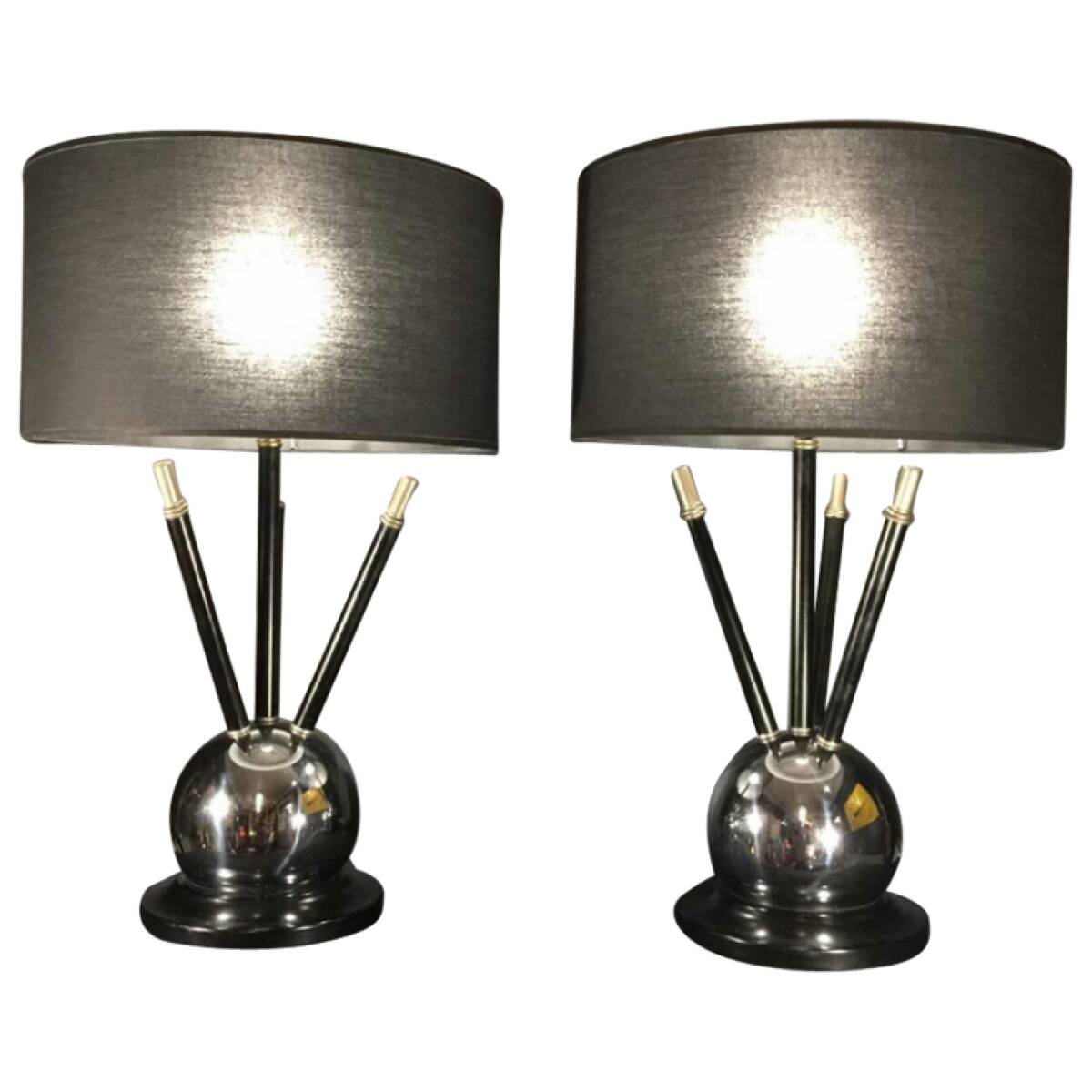 Pair of Art Deco "Sputnik Ball" Lamps in the Jacques Adnet style, circa 1930/4