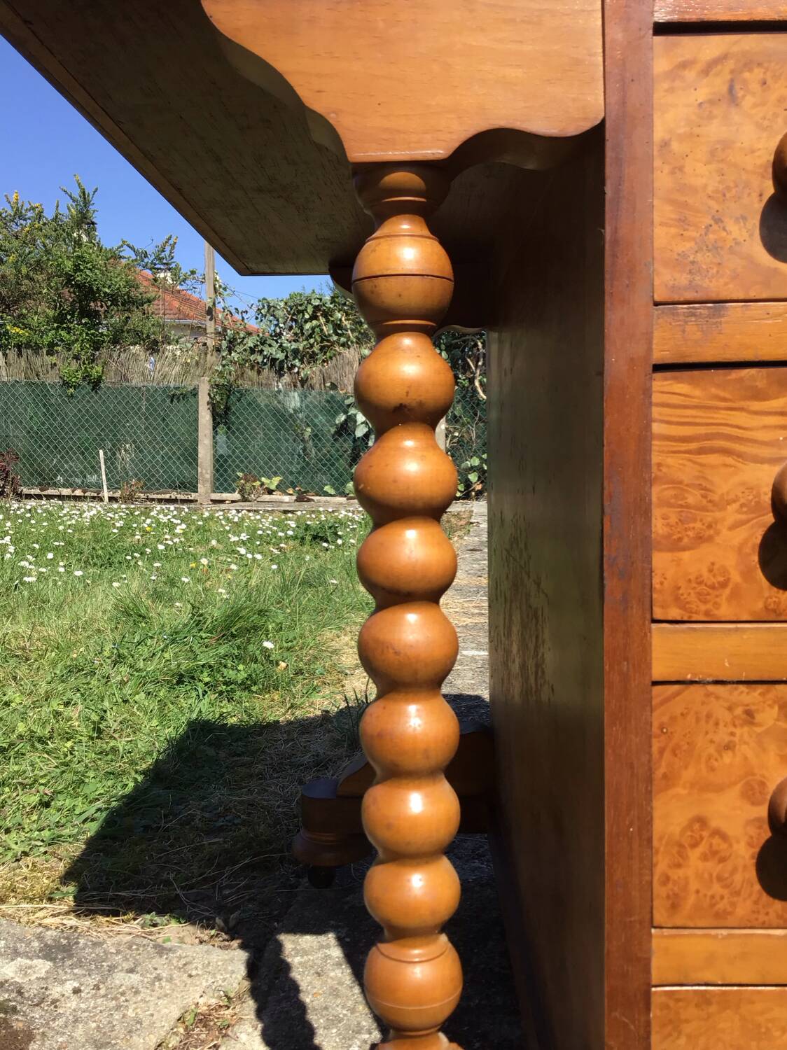 Davenport writing desk in fruitwood and burl veneer