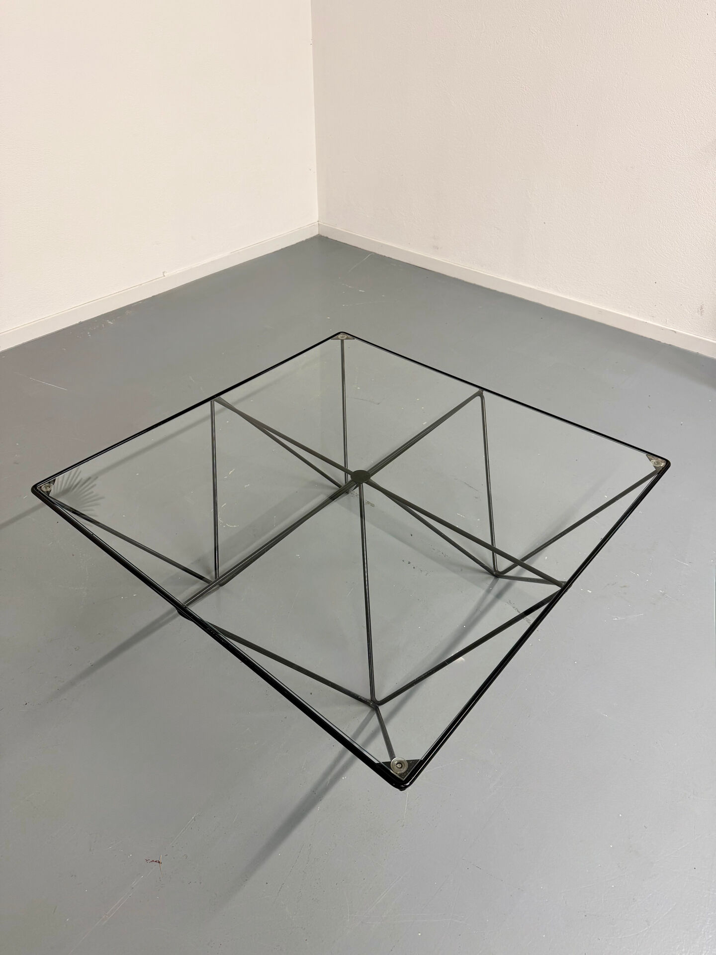 Vintage 1980s Italian architectural design metal coffee table.