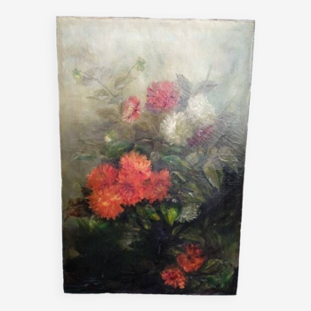 Oil painting on canvas Bouquet 19th century