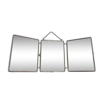 Miroir de barbier triptyque à chainette avec fermoir années 30 40