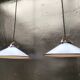 Pair of blue enameled sheet metal pendant lights