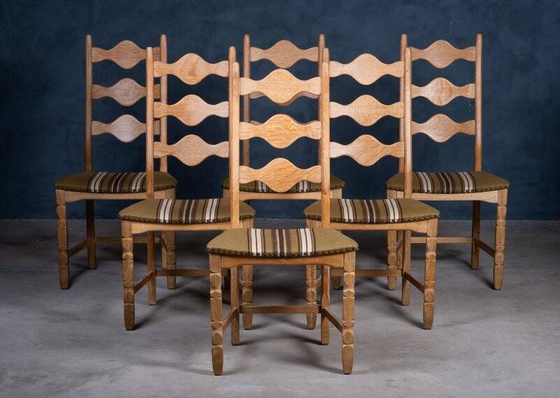 Brutalist Oak Dining Chairs by Henning Kjærnulf, 1960s, Set of 6