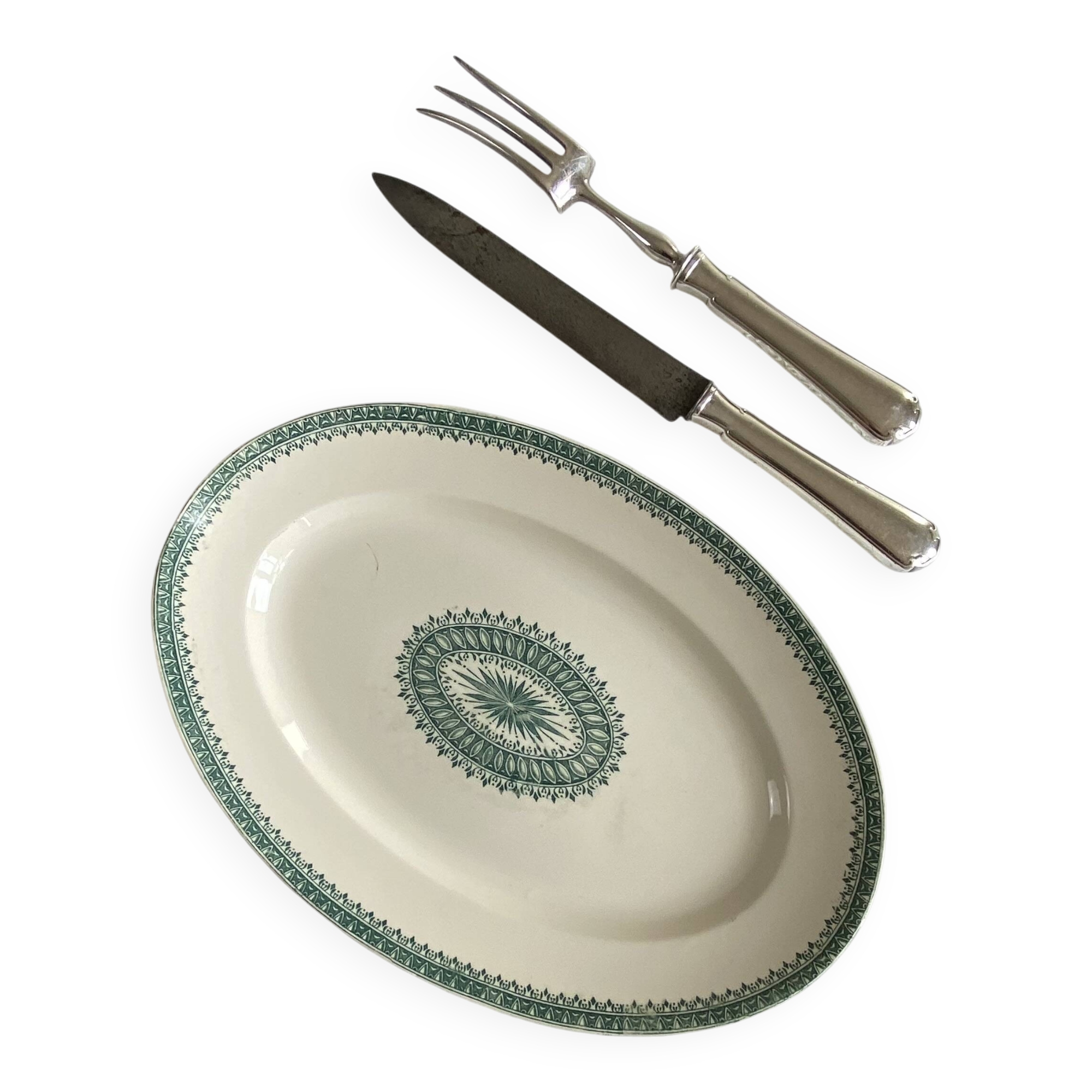 Oval serving dish, antique earthenware from Creil and Montereau.