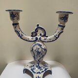 White-blue earthenware candlestick