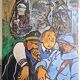 Large Tintin canvas, Captain Haddock, Tryphon Calculus, vintage painting