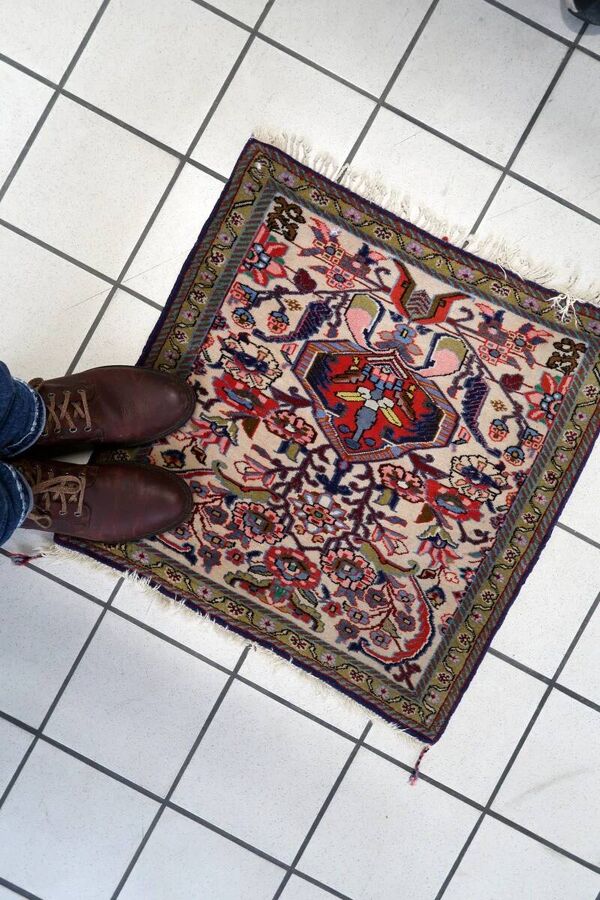Tapis persan vintage Tabriz fait main, 61 cm x 61 cm, années 1950
