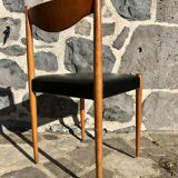 Set of 6 Danish chairs with black leatherette seats