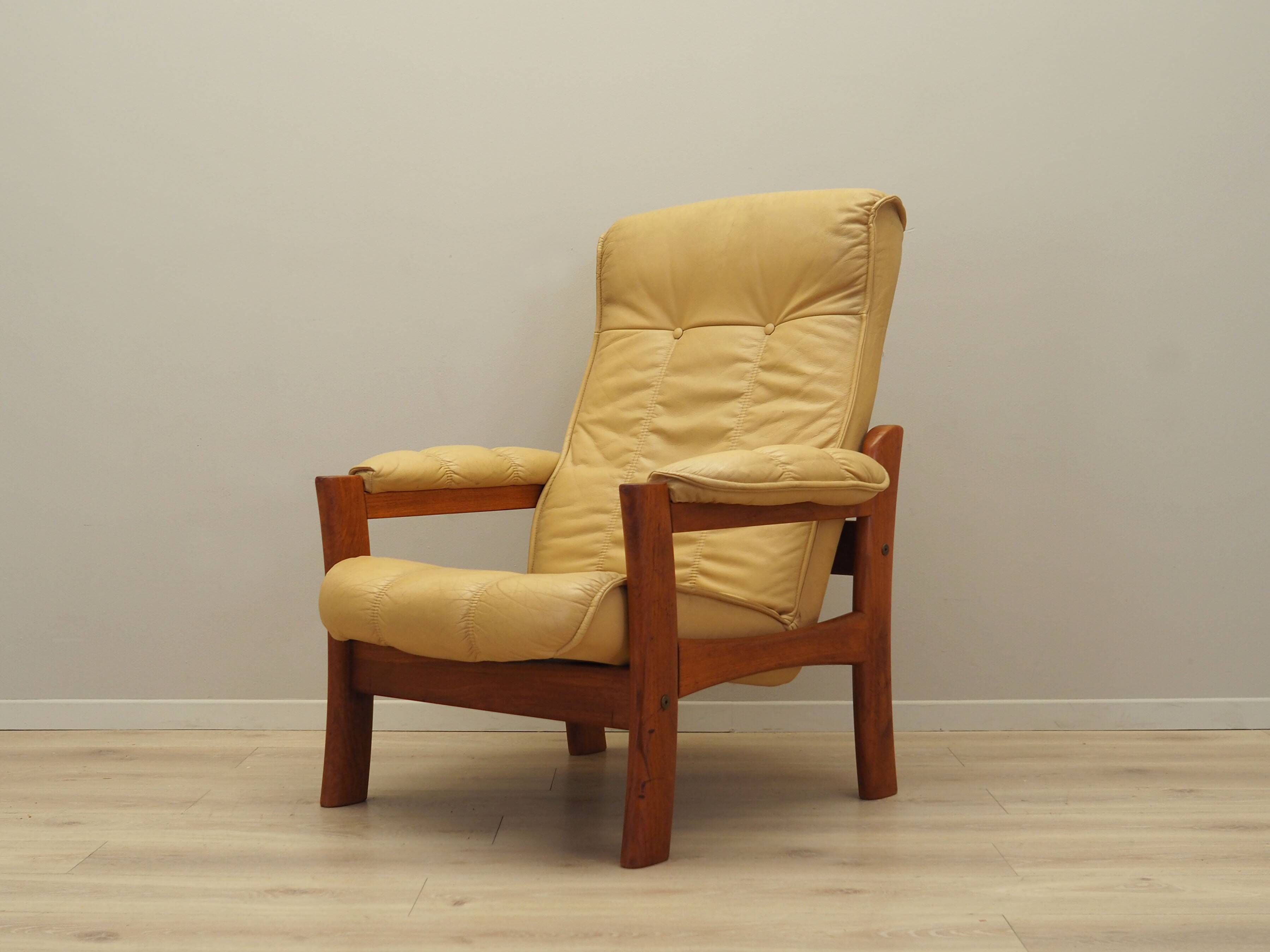 Yellow leather armchair, Danish design, 1960s, production: Denmark