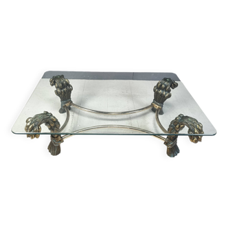 Vintage brass flower coffee table, 1970s
