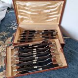 Coffret à Couverts à Poisson Antique en Acier Inoxydable et Bois du Milieu du 20ème Siècle