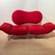 Postmodern Convertible Sofa in Red Fabric attributed to Bonaldo, Italy, 1980s