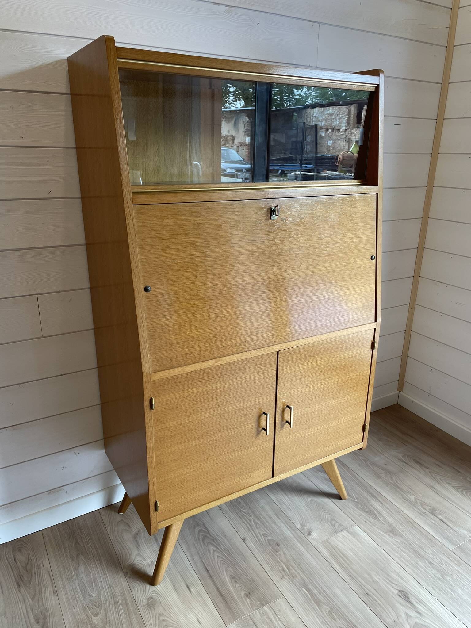 Vintage Scandinavian Secretary Desk 1960s - Oak Colour