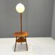 Art Deco floor lamp with milky glass and side table, Thonet, 1950s – Czechoslovakia