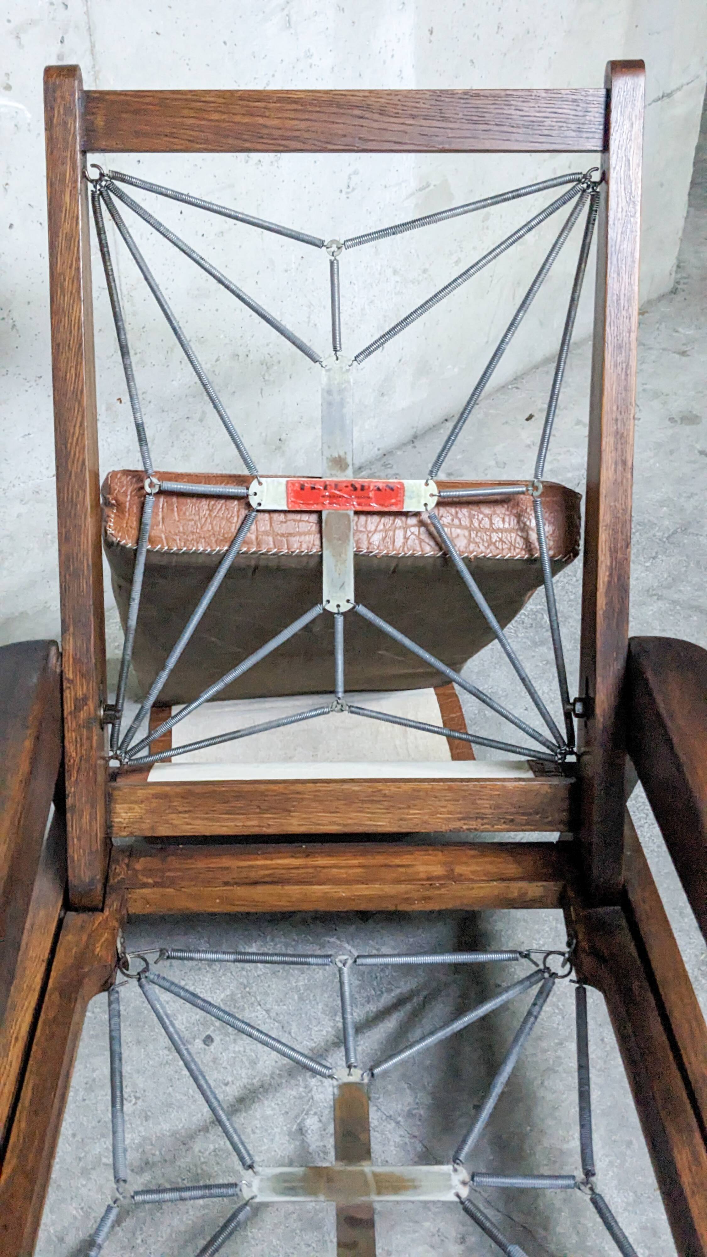 Vintage Free Span FS115 Solid Oak Recliner Chair 1950s