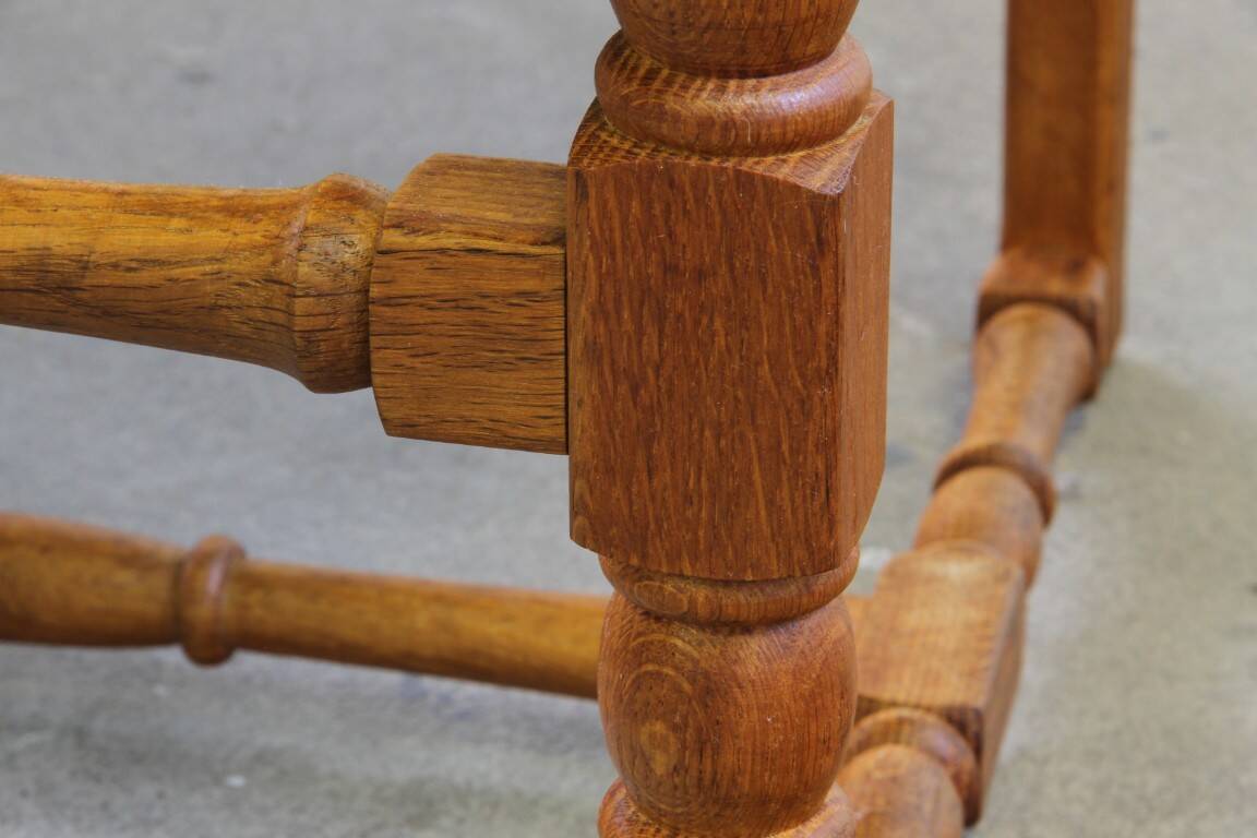 Vintage 1940s/50s solid oak Danish farmhouse chairs, Baroque style set of 4