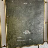 Vintage 1920s triptych barber mirror in gold and green faux crocodile leather - 37 x 87