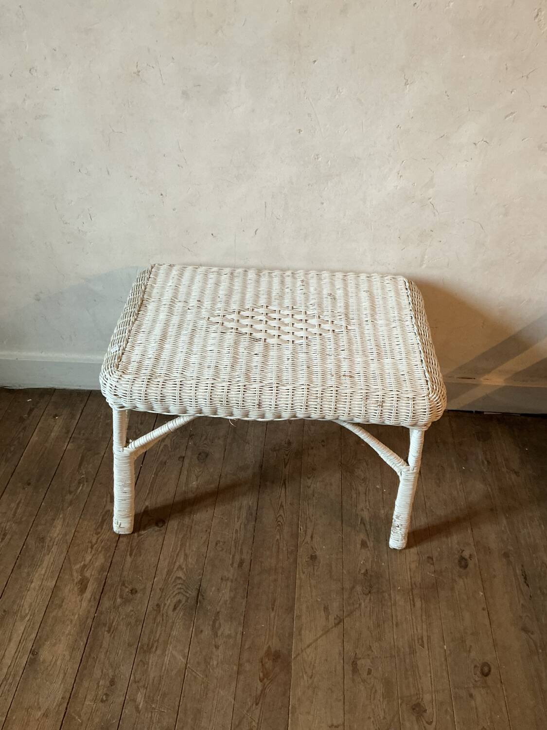 Vintage white rattan coffee table